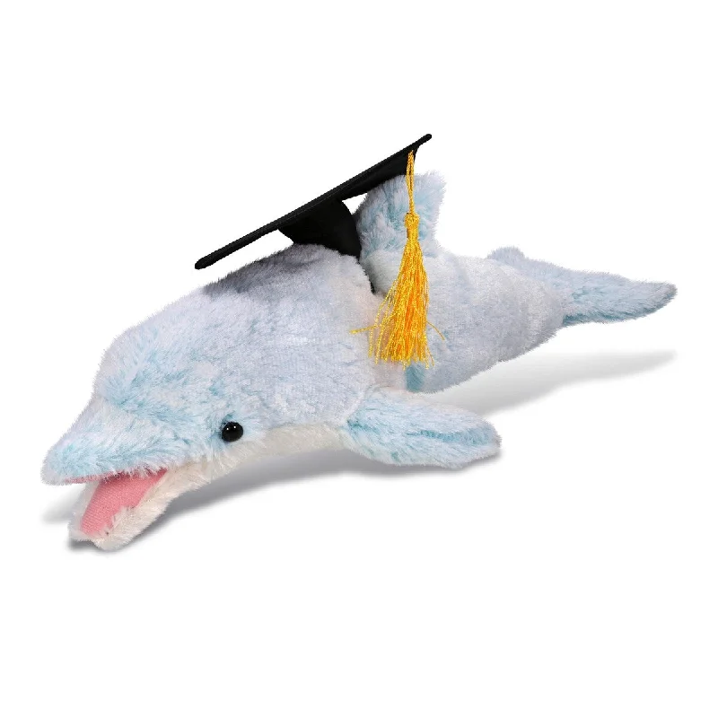 DolliBu Large Dolphin Graduation Plush Toy with Cap with Tassel Outfit - 18 inches