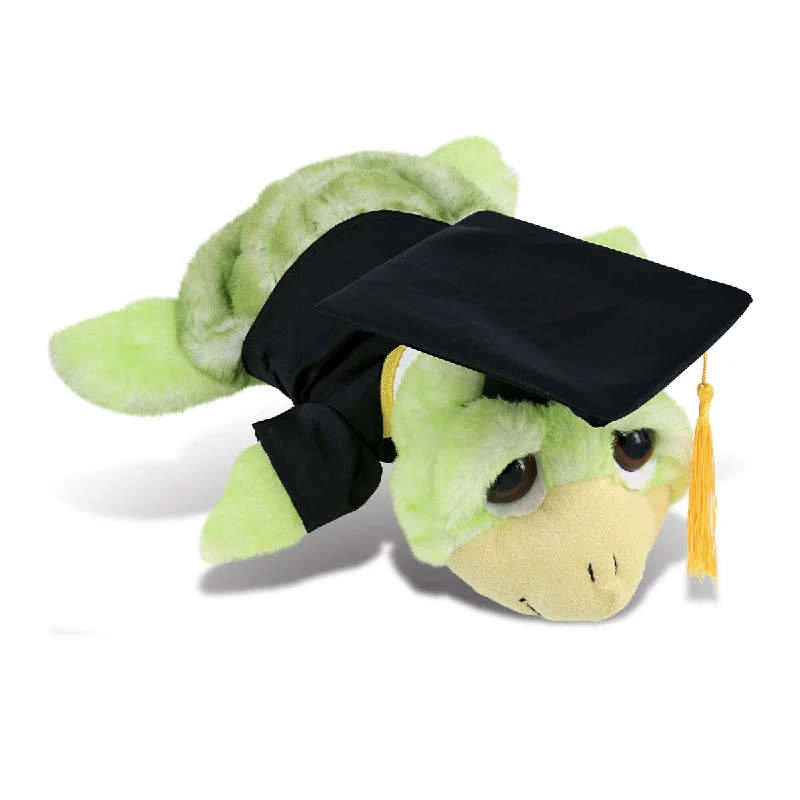 DolliBu Large Green Sea Turtle Graduation Plush Toy with Gown and Cap - 11 inches