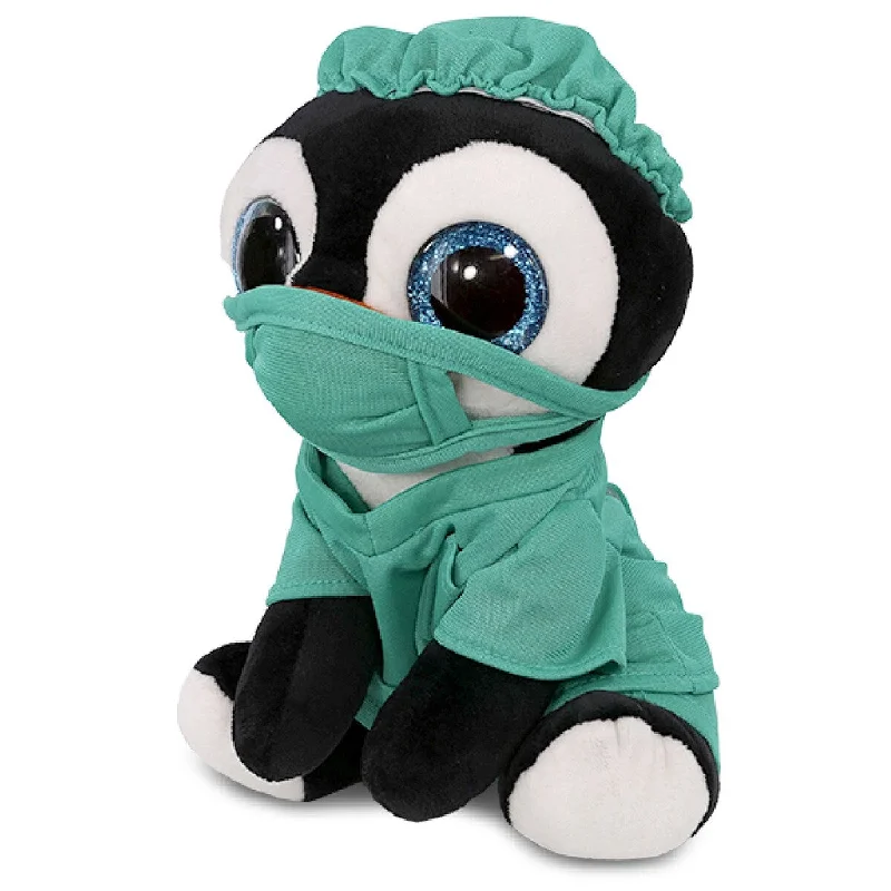 DolliBu Large Penguin Sparkle Eyes Doctor Plush with Uniform and Cap - 8 inches