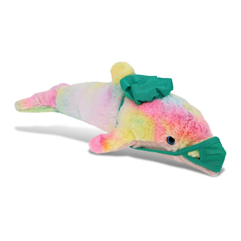 DolliBu Large Rainbow Dolphin Doctor Plush with Scrub Uniform and Cap - 18 inches