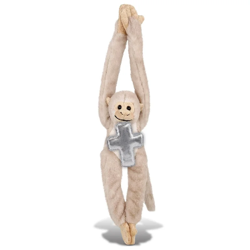 DolliBu Long Arm Hanging White Squirrel Monkey with Silver Cross Plush - 21 inches