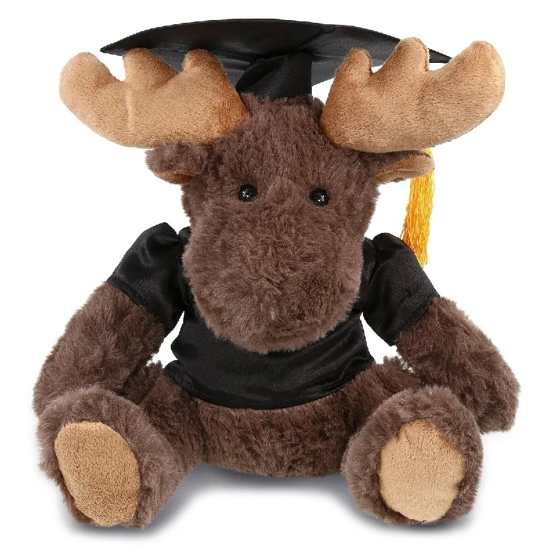 DolliBu Moose Graduation Plush Toy with Gown and Cap with Tassel - 10 inches