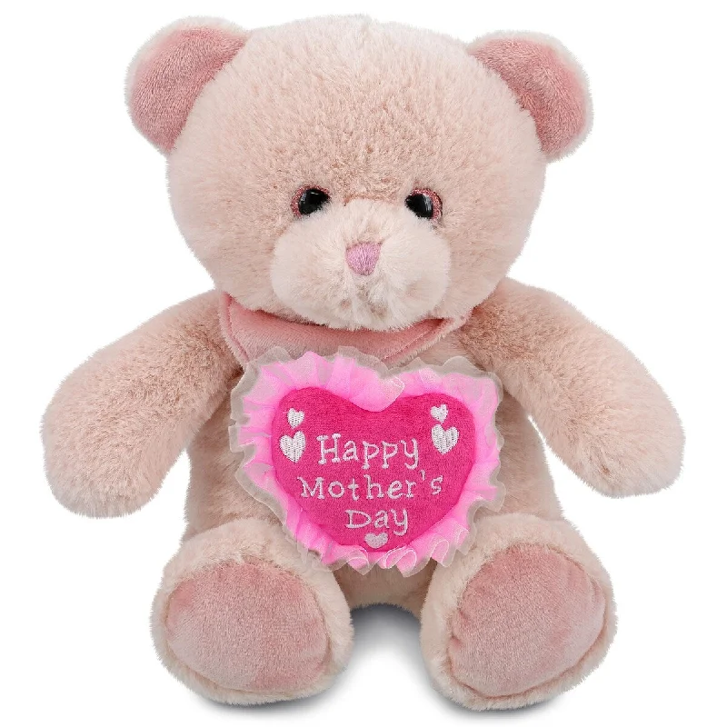 DolliBu Mother’s Day Super Soft Plush Baby Pink Bear With Pink Heart - 8 inches