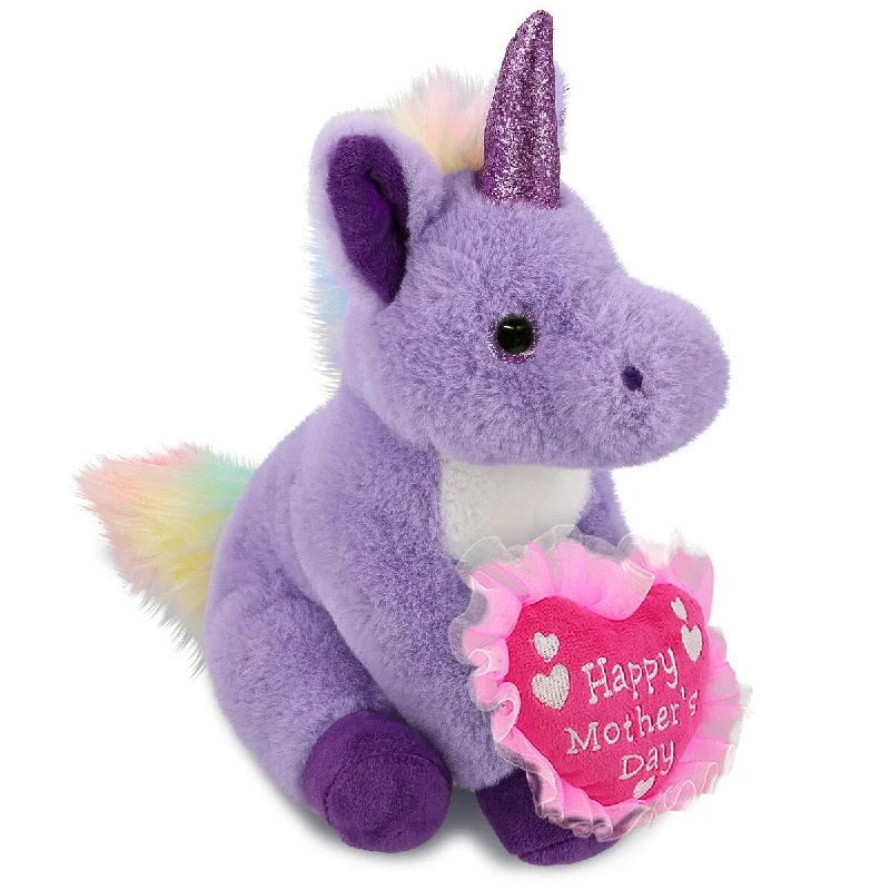 DolliBu Mother’s Day Super Soft Plush Purple Unicorn with Pink Heart - 9 inches