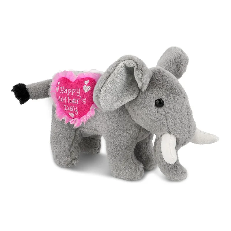 DolliBu Mothers Day Super Soft Plush Standing Elephant with Pink Heart - 7.5 inches