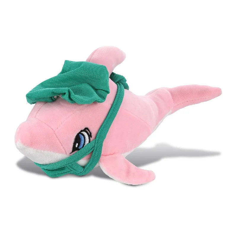 DolliBu Pink Dolphin Doctor Plush with Cute Scrub Cap and Mask Outfit - 12 inches