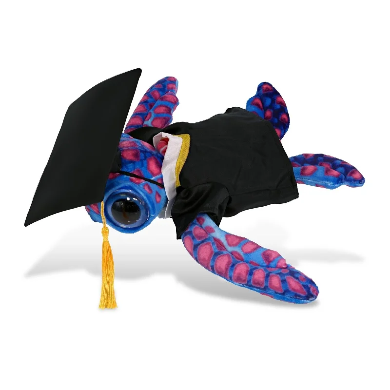 DolliBu Pink Sea Turtle Graduation Plush Toy with Gown and Cap - 10 inches