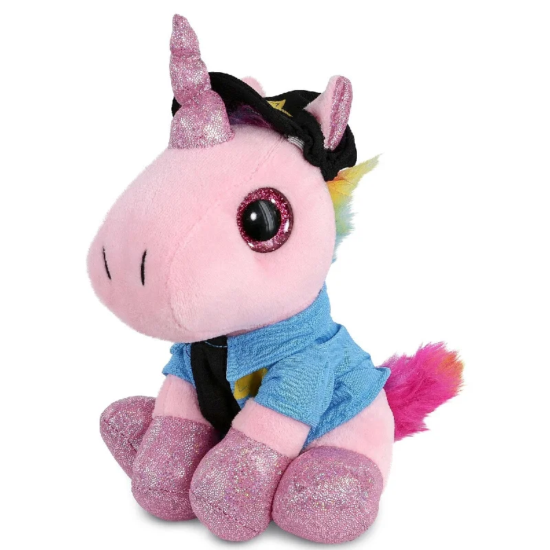 DolliBu Pink Unicorn Sparkle Eyes Police Officer Plush with Uniform - 8 inches