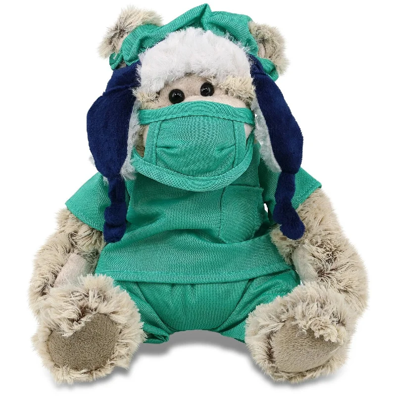 DolliBu Polar Bear Doctor Plush with Clothes w/ Scrub Uniform and Cap - 10 inches