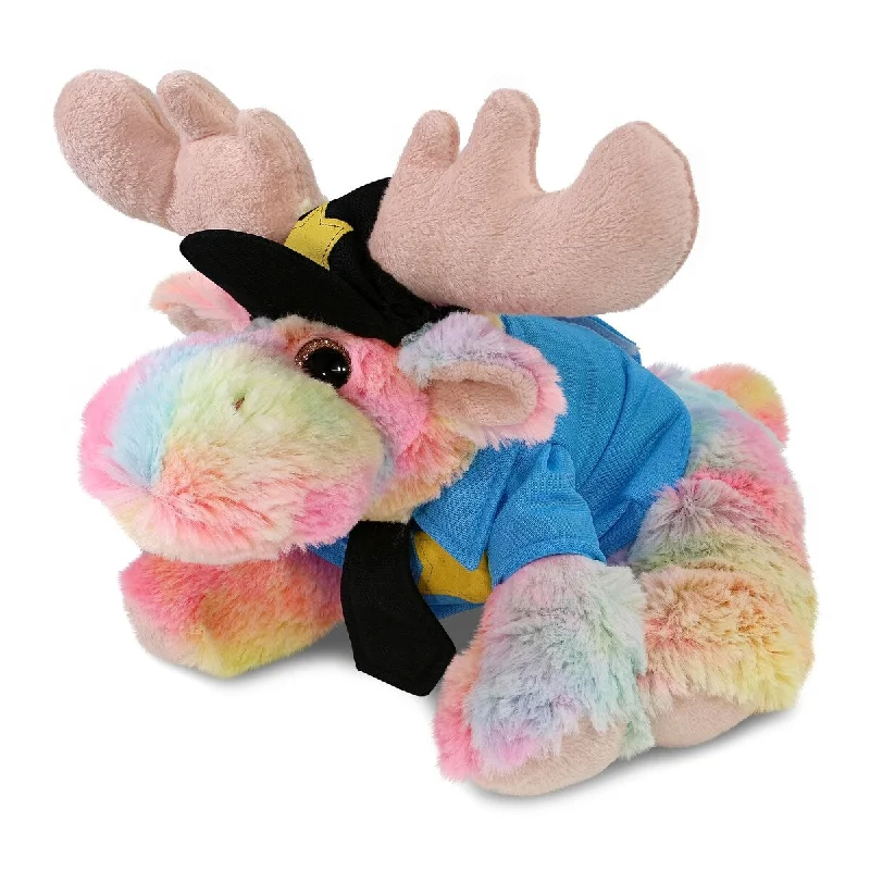 DolliBu Rainbow Floppy Moose Police Officer Plush with Uniform and Cap - 9 inches