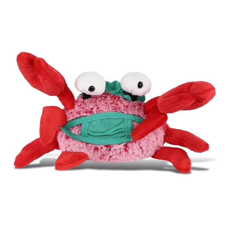 DolliBu Red Crab Doctor Plush Toy with Cute Scrub Cap and Face Mask - 12 inches