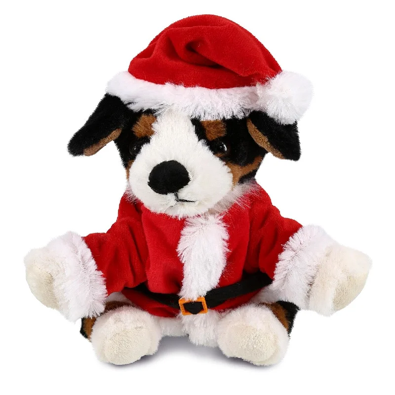 DolliBu Santa Bernese Dog Stuffed Animal Plush Toy with Santa Outfit - 7 inches