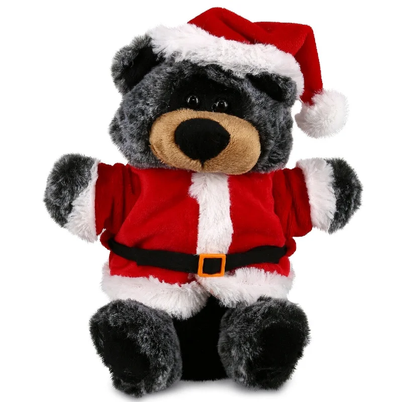 DolliBu Santa Black Bear Stuffed Animal Hand Puppet with Santa Outfit - 9 inches