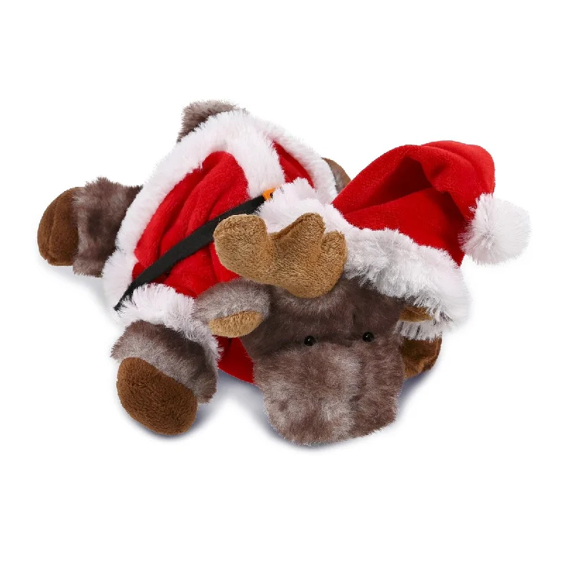 DolliBu Santa Brownish Lying Moose Stuffed Animal with Santa Outfit - 9.5 inches