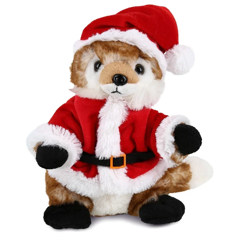 DolliBu Santa Fox Stuffed Animal Plush Toy with Red Santa Claus Outfit - 9.5 inches