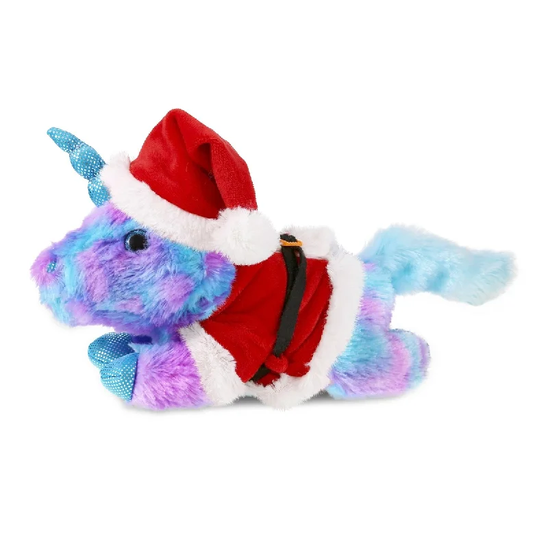 DolliBu Santa Friday Blue Unicorn Stuffed Animal with Red Santa Outfit - 10.5 Inches