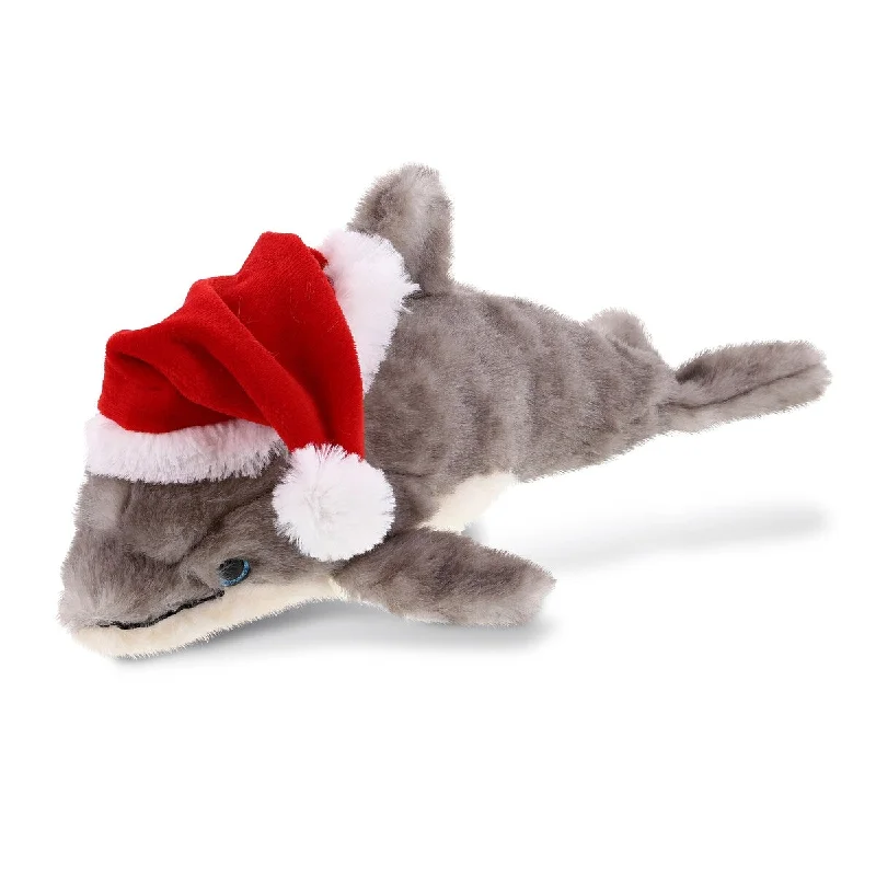 DolliBu Santa Grey Dolphin Stuffed Animal Plush Toy with Santa Outfit - 12.5 inches