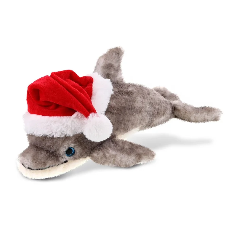 DolliBu Santa Grey Dolphin Stuffed Animal Plush Toy with Santa Outfit - 16.5 inches