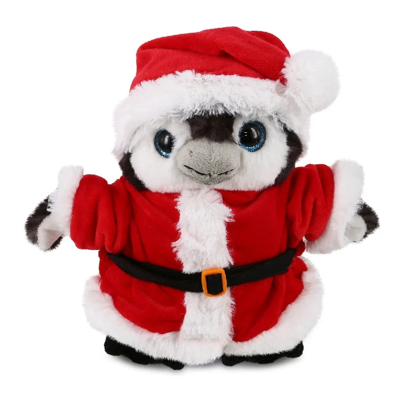 DolliBu Santa Grey Penguin Stuffed Animal Plush with Red Santa Outfit - 9 inches