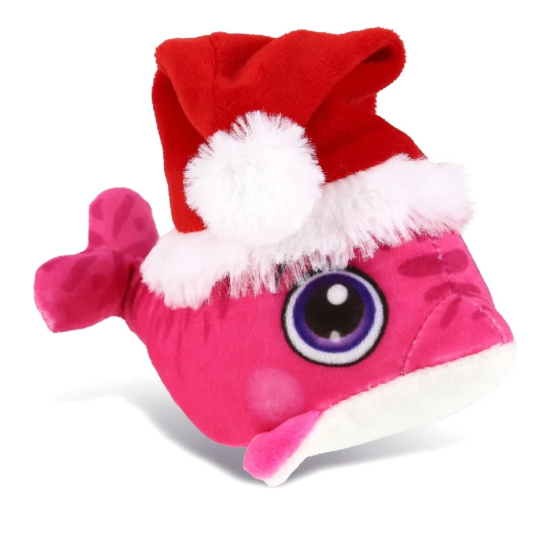 DolliBu Santa Pink Dolphin Stuffed Animal Plush with Santa Hat Outfit - 6 inches