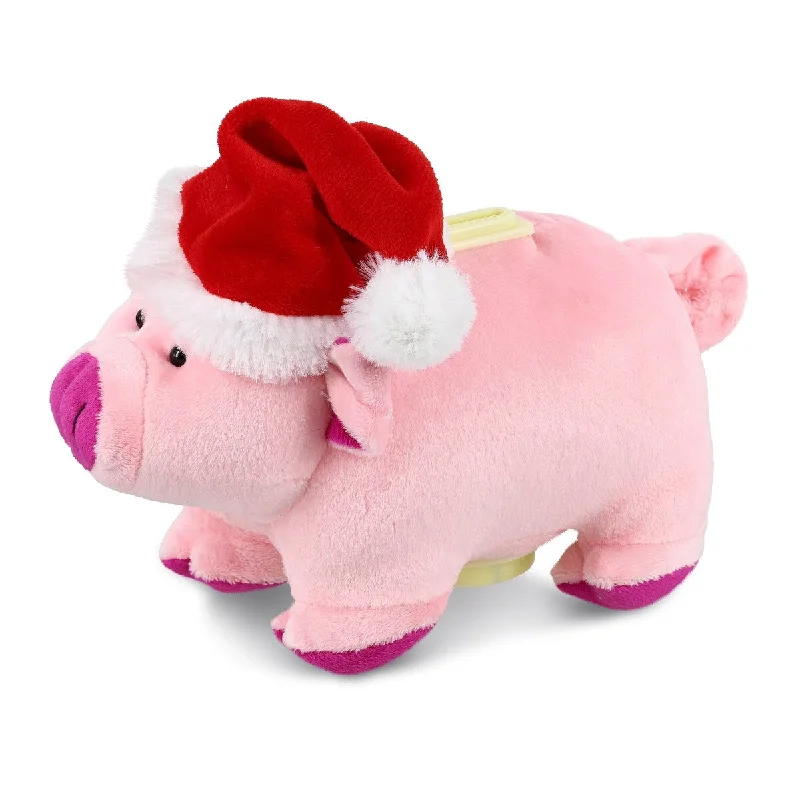 DolliBu Santa Pink Pig Stuffed Animal Plush Bank with Santa Claus Hat - 9 inches