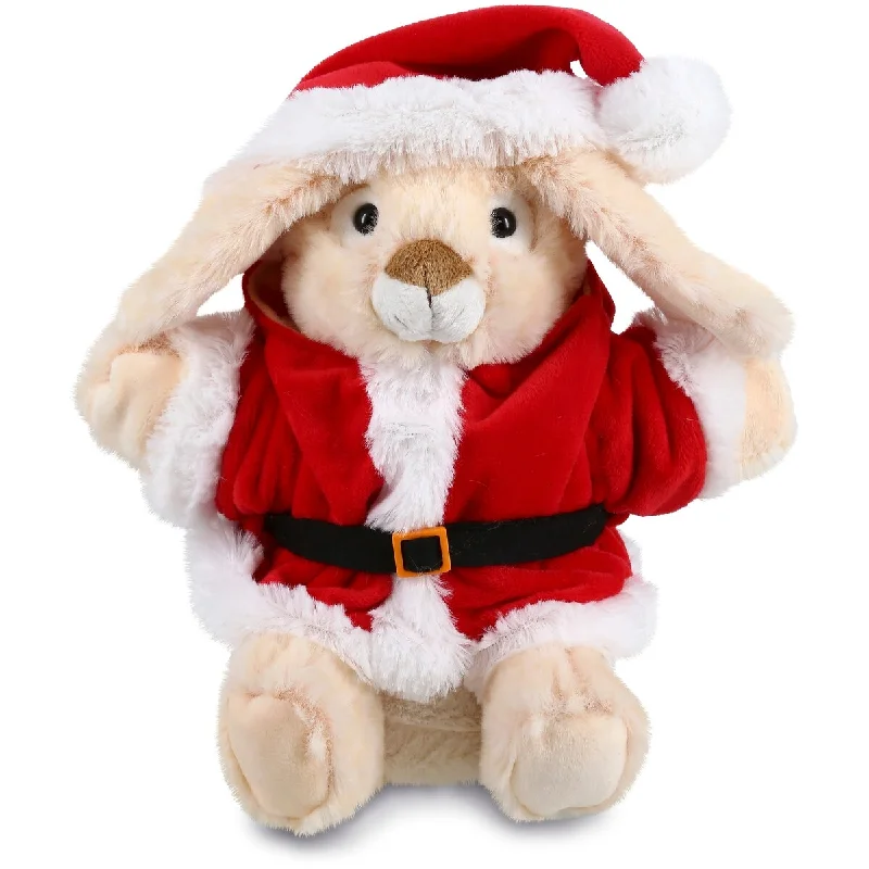 DolliBu Santa Rabbit Stuffed Animal Plush Hand Puppet w/ Santa Outfit - 9 inches