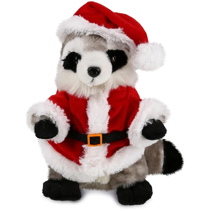 DolliBu Santa Raccoon Stuffed Animal Plush Toy with Red Santa Outfit - 9 inches