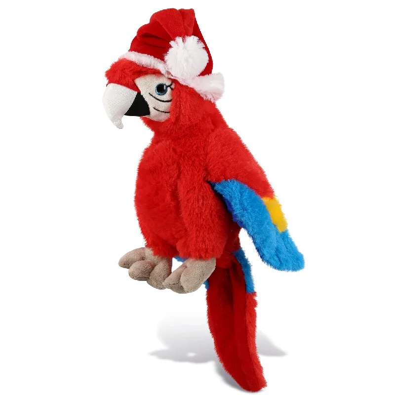 DolliBu Santa Red Parrot Stuffed Animal Plush Toy with Red Santa Hat - 9.5 inches