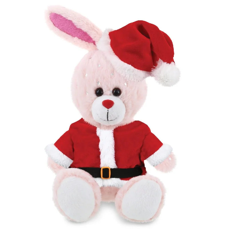 DolliBu Santa Rose Gold Bunny Stuffed Animal Plush with Santa Outfit - 8 inches