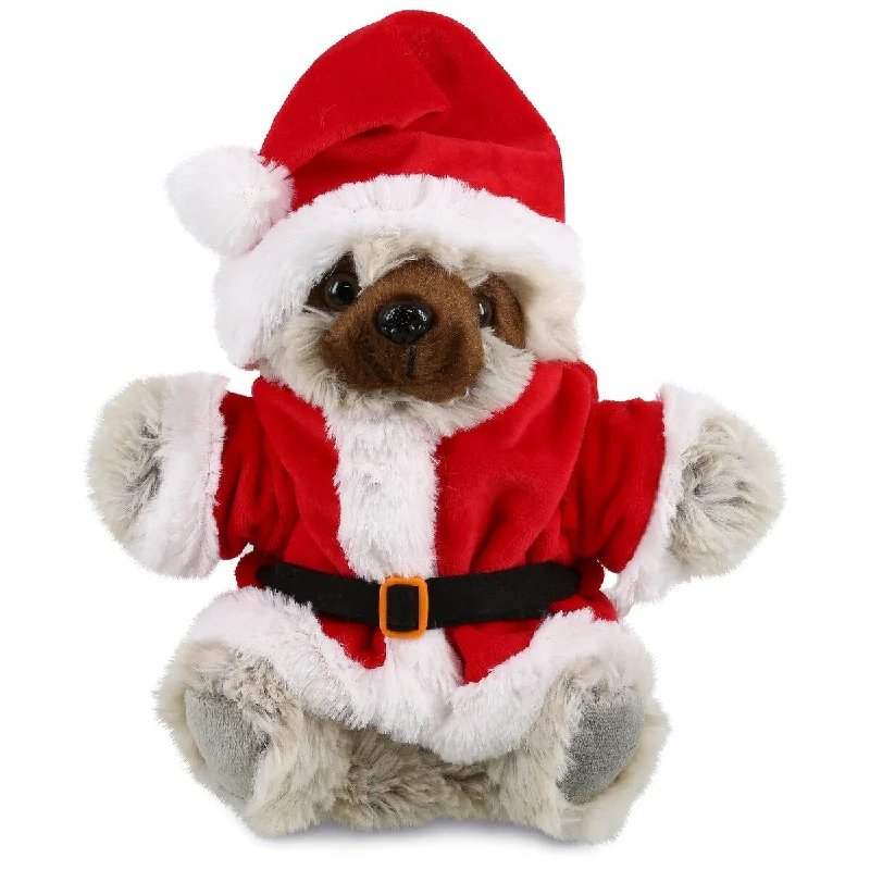 DolliBu Santa Sloth Stuffed Animal Plush Hand Puppet with Santa Outfit - 9 inches