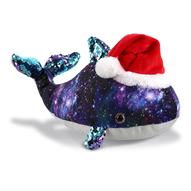 DolliBu Santa Space Sequin Whale Stuffed Animal Plush with Santa Hat - 13 inches