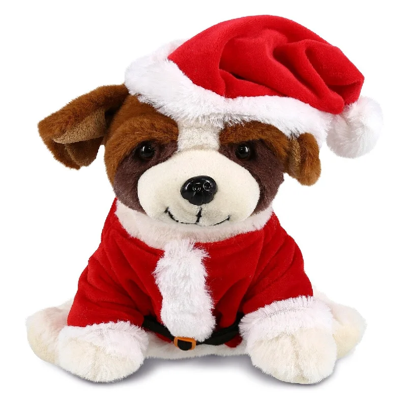 DolliBu Santa St. Bernard Dog Stuffed Animal Plush with Santa Outfit - 7.5 inches