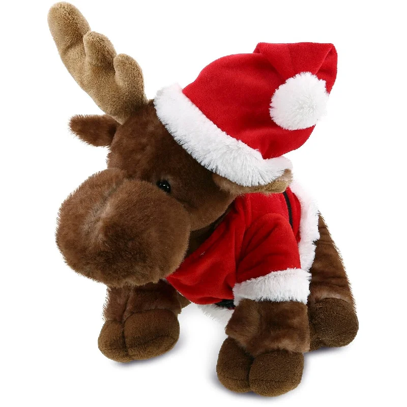 DolliBu Santa Standing Brown Moose Stuffed Animal with Santa Outfit - 13 inches