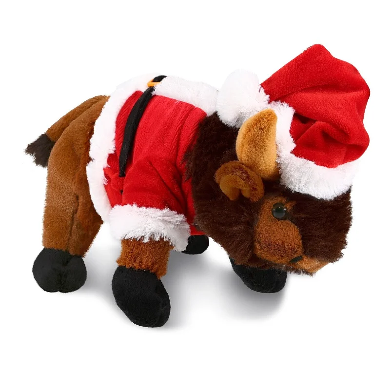 DolliBu Santa Wild Buffalo Stuffed Animal Plush Toy with Santa Outfit - 9.5 inches