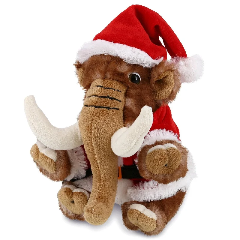 DolliBu Santa Wild Mammoth Stuffed Animal Plush Toy with Santa Outfit - 10 inches