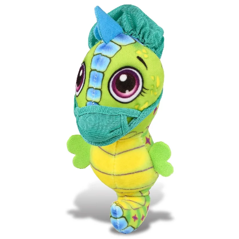 DolliBu Seahorse Doctor Plush Buddies Toy with Scrub Cap and Face Mask - 7.5 inches