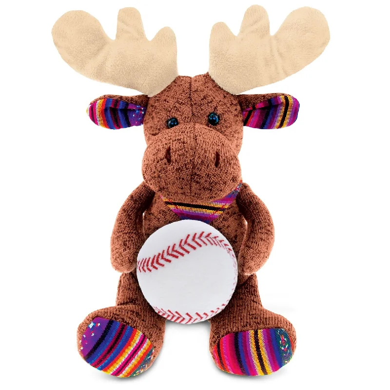 DolliBu Sitting Brown Moose Stuffed Animal with Baseball Plush - 11 inches