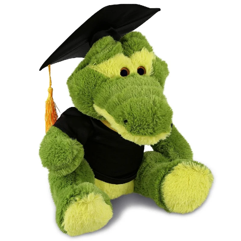 DolliBu Sitting Green Alligator Graduation Plush Toy with Gown and Cap - 12 inches