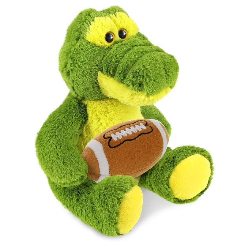 DolliBu Sitting Green Alligator Stuffed Animal with Football Plush - 12 inches