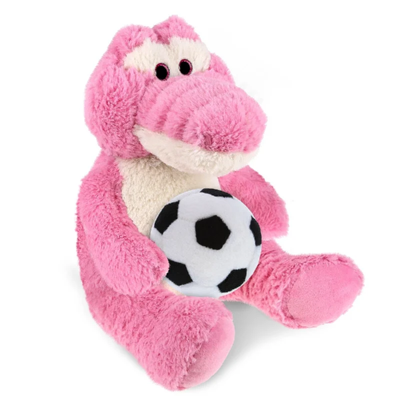 DolliBu Sitting Pink Alligator Stuffed Animal with Soccer Ball Plush - 10 inches