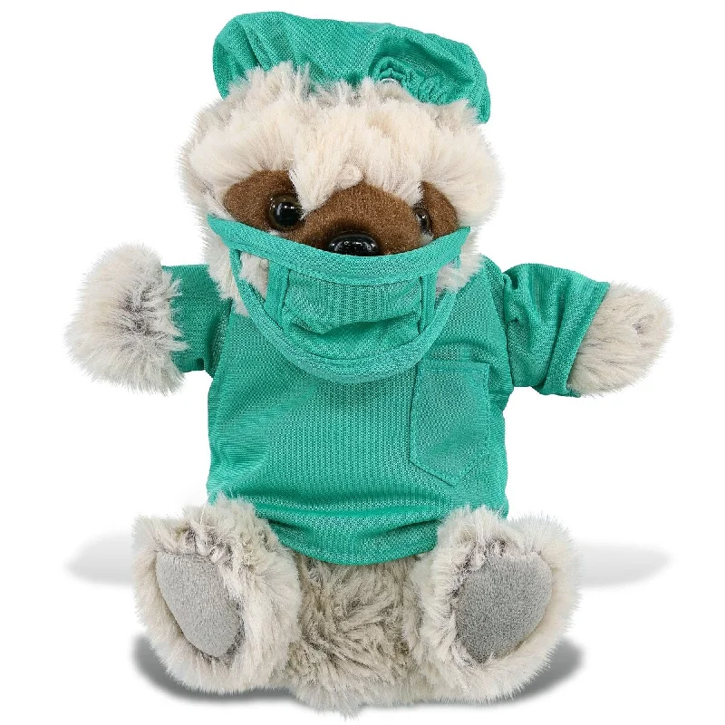 DolliBu Sloth Hand Puppet Doctor Plush with Cute Scrub Uniform and Cap - 9 inches