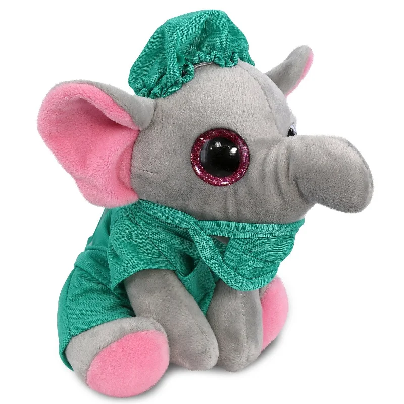 DolliBu Small Elephant Sparkle Eyes Doctor Plush with Scrub Uniform - 6 inches