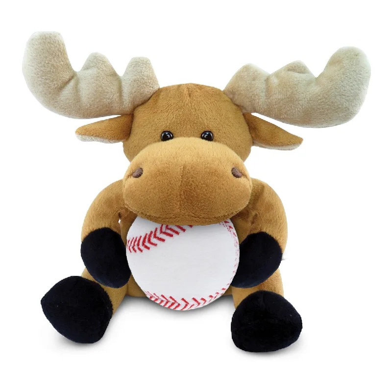 DolliBu Soft Huggable Moose Stuffed Animal with Baseball Plush Toy - 6 inches