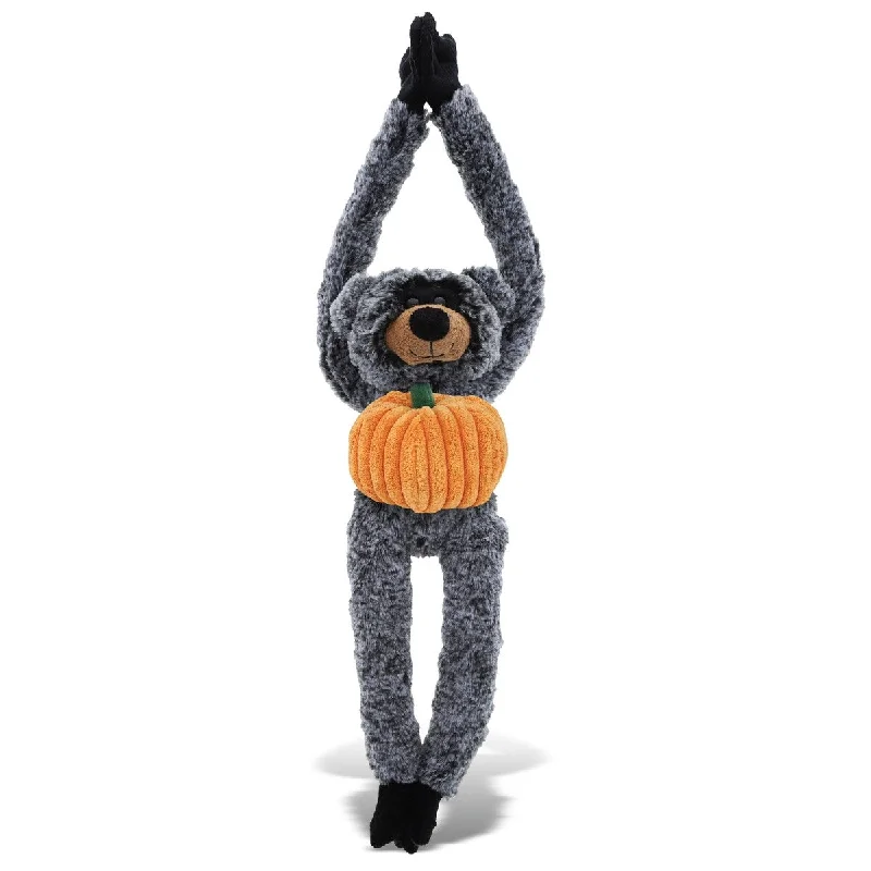 DolliBu Soft Long Arms Black Bear Stuffed Animal with Pumpkin Decor - 21 inches