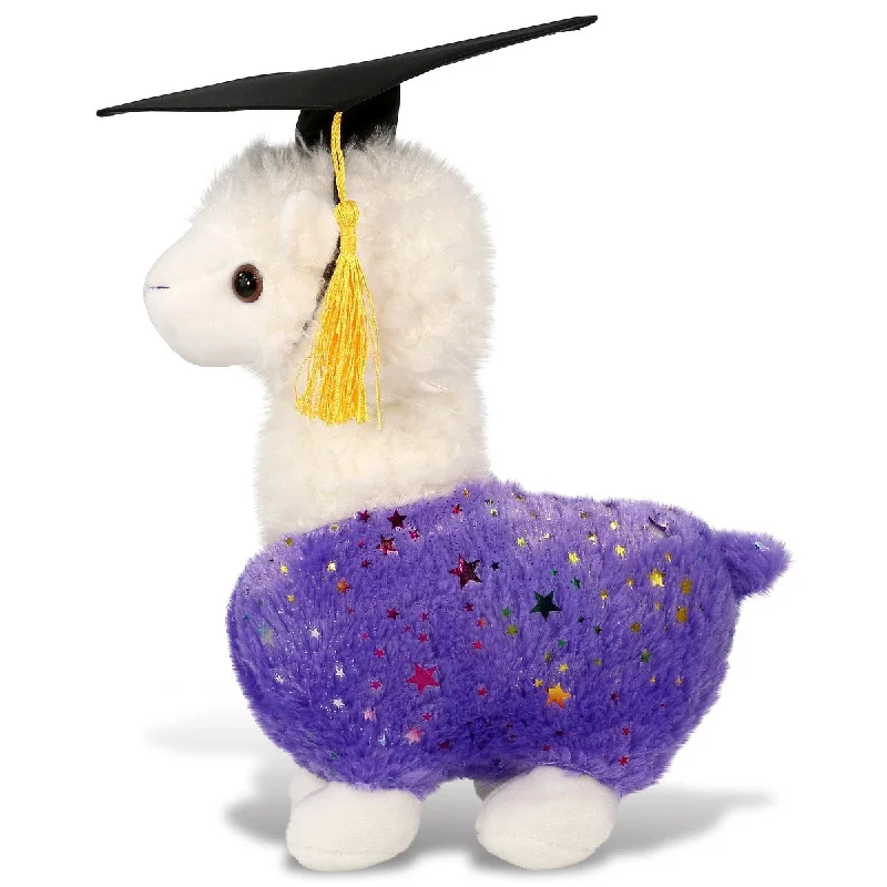 DolliBu Sparkle Purple Llama Graduation Plush Toy with Gown and Cap - 11 inches