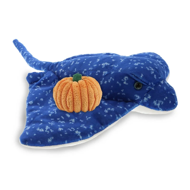 DolliBu Spotted Blue Ray Stuffed Animal with Pumpkin Plush Decor - 17 inches