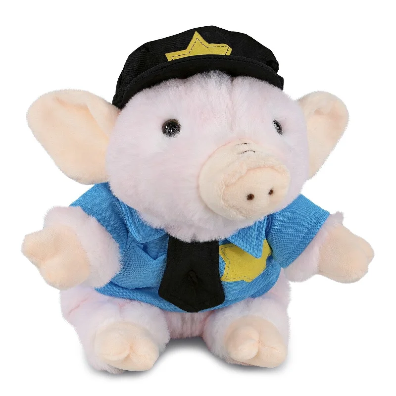 DolliBu Squat Piggy Police Officer Plush Toy with Cop Uniform and Cap - 7 inches