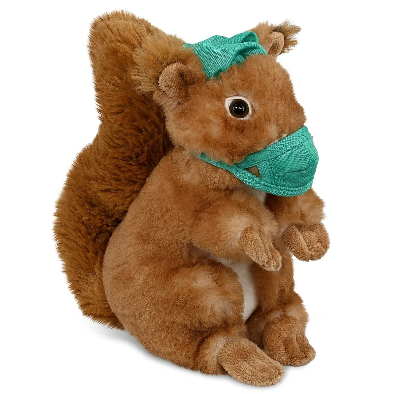 DolliBu Squirrel Doctor Plush with Cute Scrub Cap and Face Mask Outfit - 8.5 inches