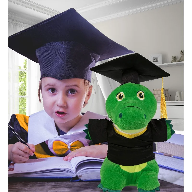 DolliBu Standing Alligator Graduation Plush Toy with Gown and Cap - 7 inches