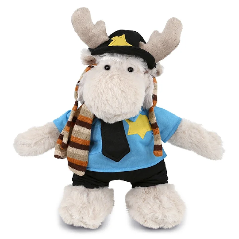 DolliBu Standing Moose Police Officer Plush Toy with Uniform and Cap - 13.5 inches